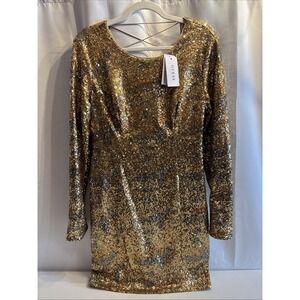 Guess Los Angeles Sequins Dress Criss Cross Back Animal Print Size 10 Stretch‎